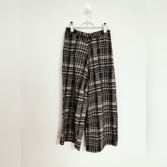 ZARA Knit black and white plaid wide leg pants size Medium - Picture 1 of 8